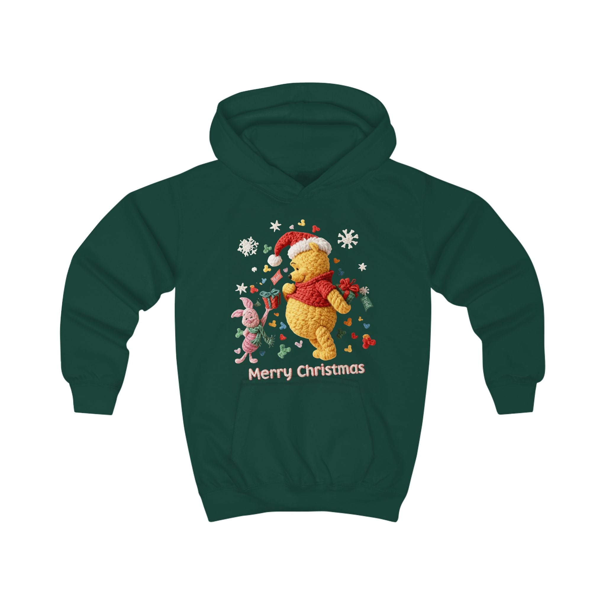 Kids Hoodie  Cute Winnie-Style Christmas Bear "Merry Christmas" Holiday Pullover