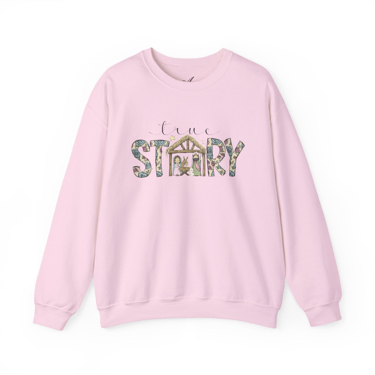 Crewneck Sweatshirt "Come Story" Floral Nativity Design  Cozy Christmas Pullover unique festive designs and joyful