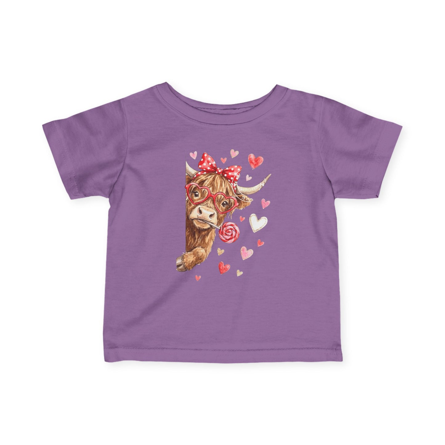 Infant Tee  Watercolor Highland Cow with Hearts (Cute Valentine Baby Top)