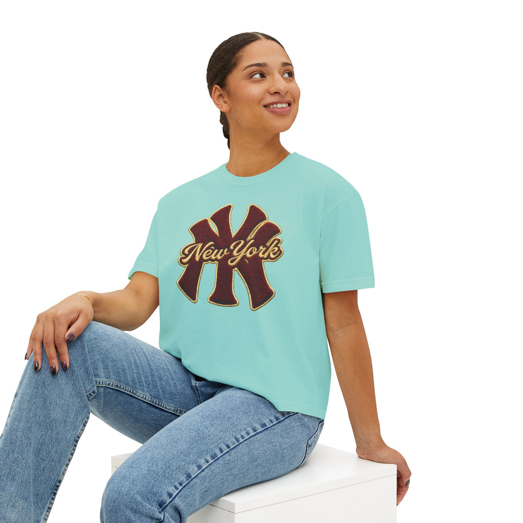 New York Script Logo Women's Boxy Tee – Vintage City Graphic T-Shirt