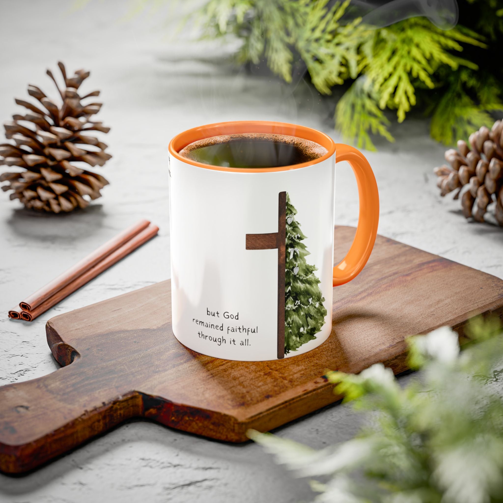 Christian Cross & Pine Tree Mug — Faith Reminder Coffee Cup (11oz/15oz)