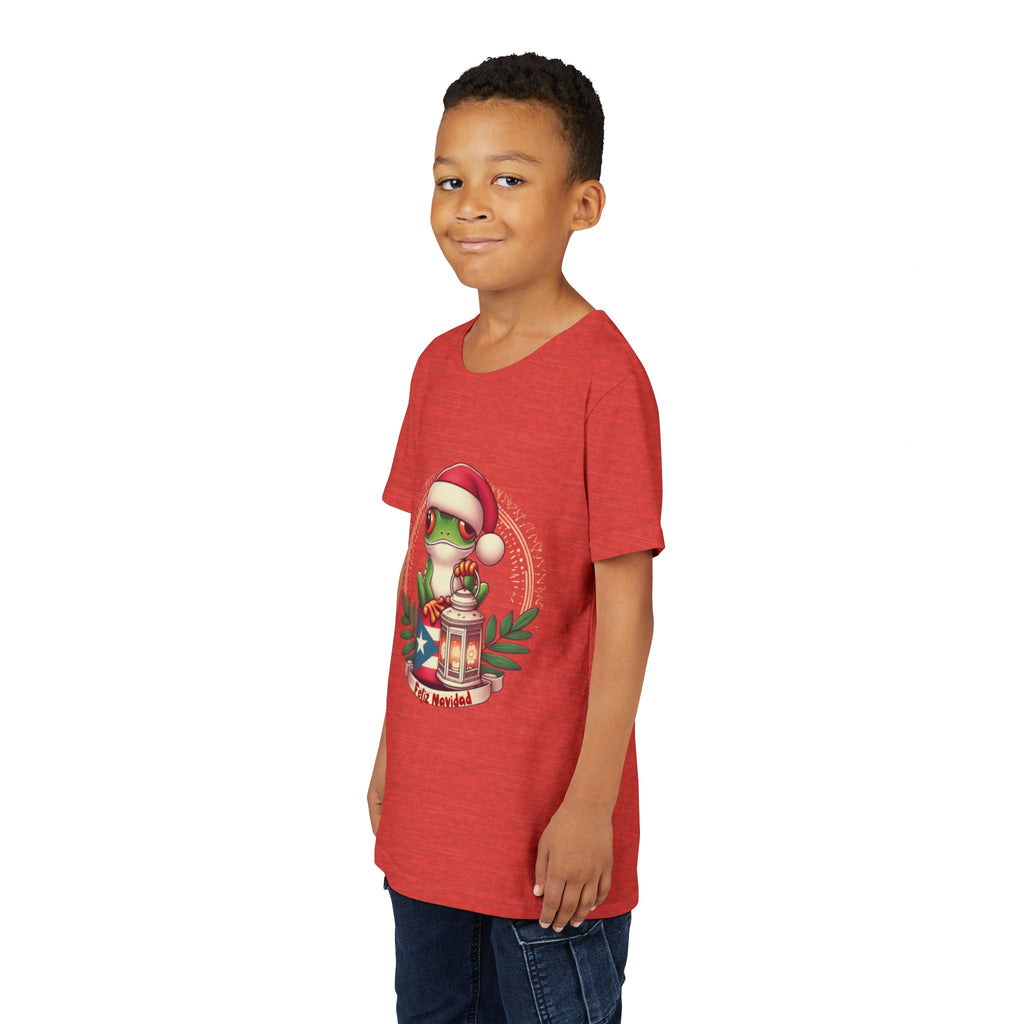 Kids Tee Cute Frog with Puerto Rican Flag & Lantern (Feliz Navidad)