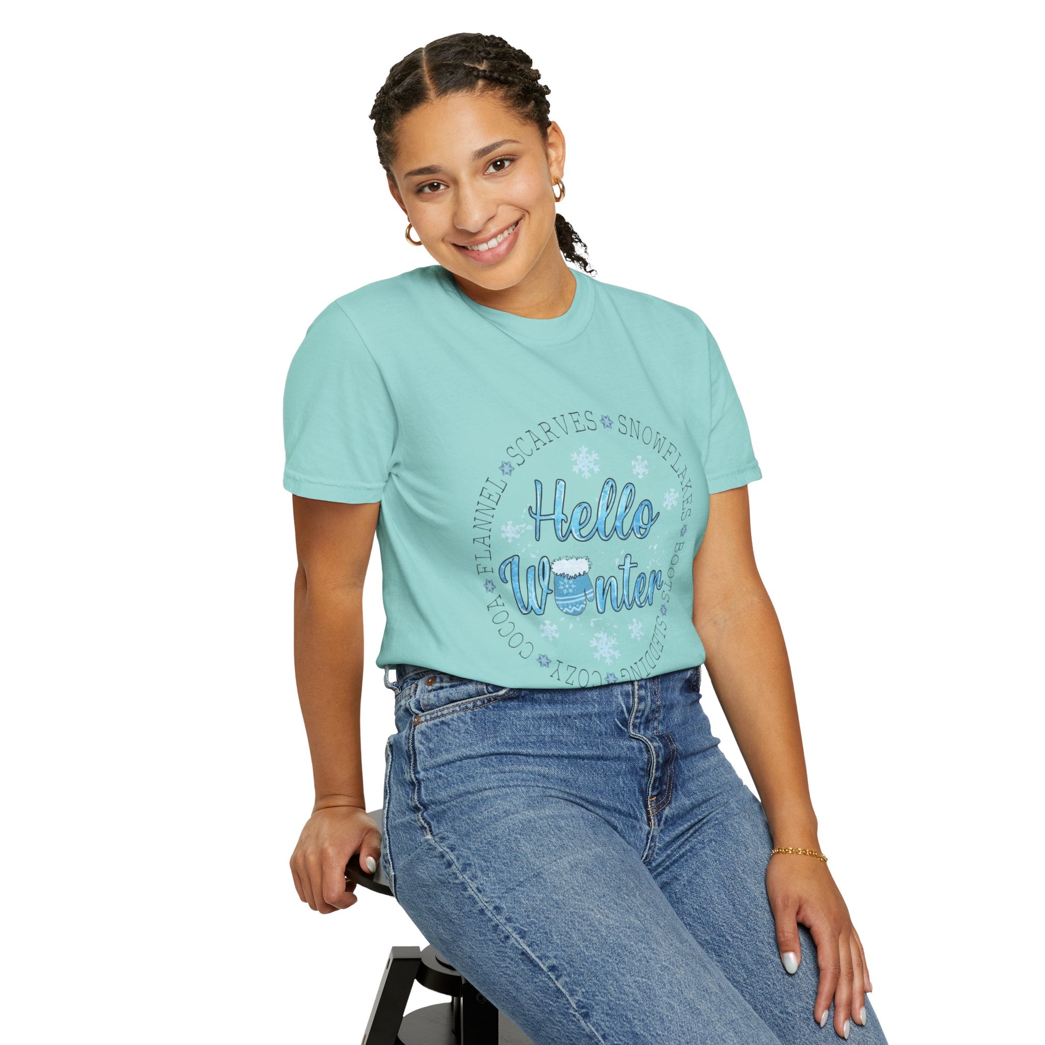 Hello Winter T‑Shirt  Cozy Snowflake Holiday Tee Christmas T-Shirts and Sweatshirts Collection
