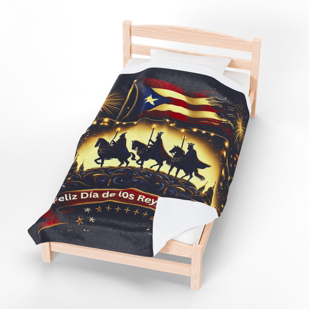 Velveteen Plush Blanket  Feliz Día de los Reyes Magos Puerto Rico Flag Holiday Throw