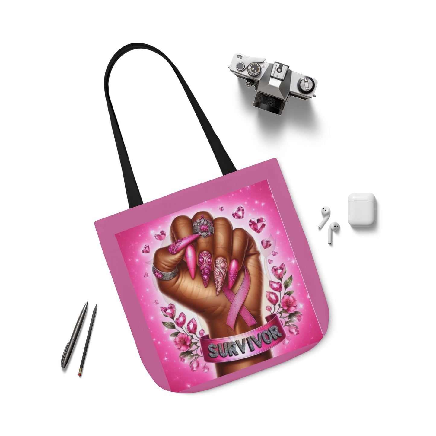 Breast Cancer Survivor Tote Bag  Pink Ribbon Empowerment Canvas Tote