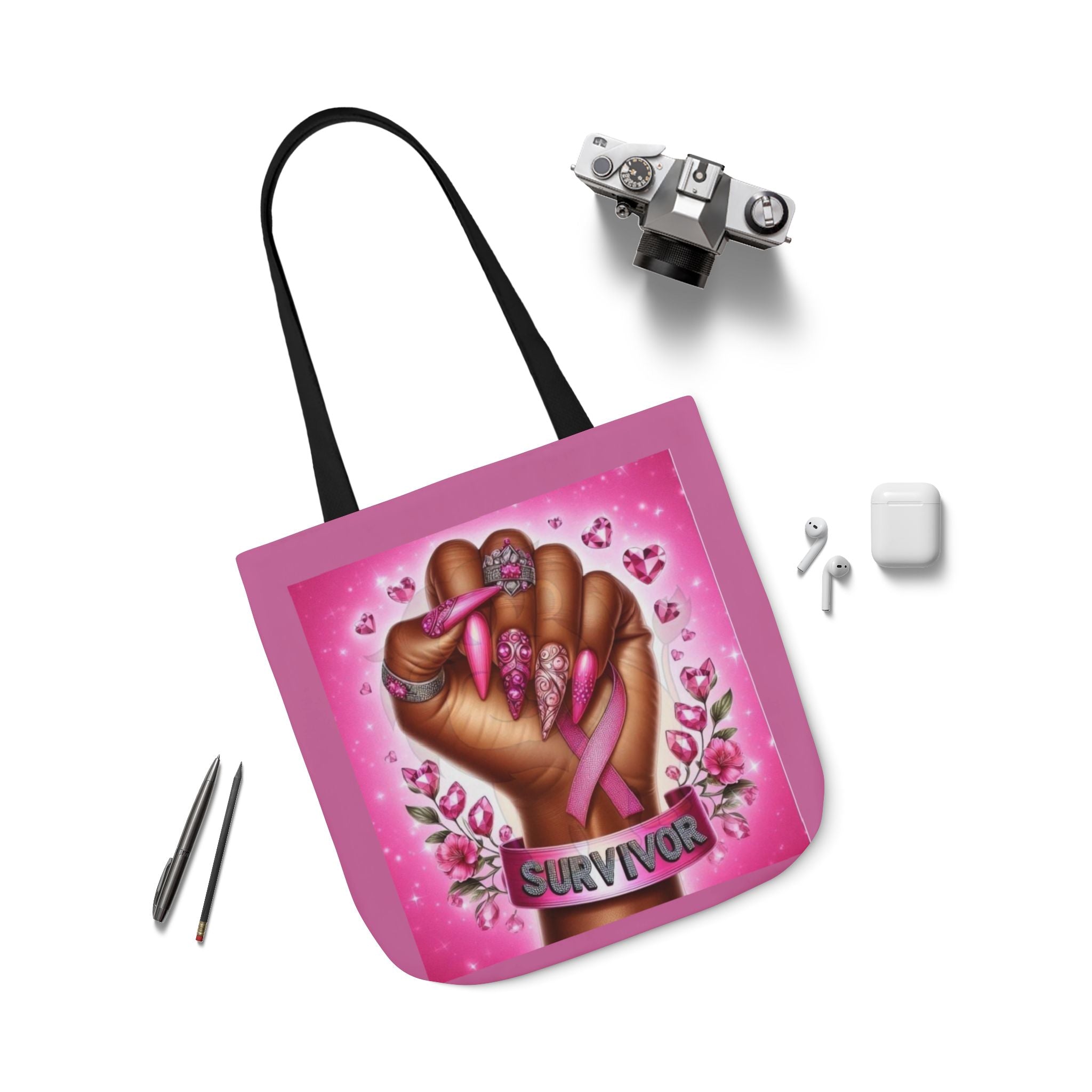 Breast Cancer Survivor Tote Bag  Pink Ribbon Empowerment Canvas Tote