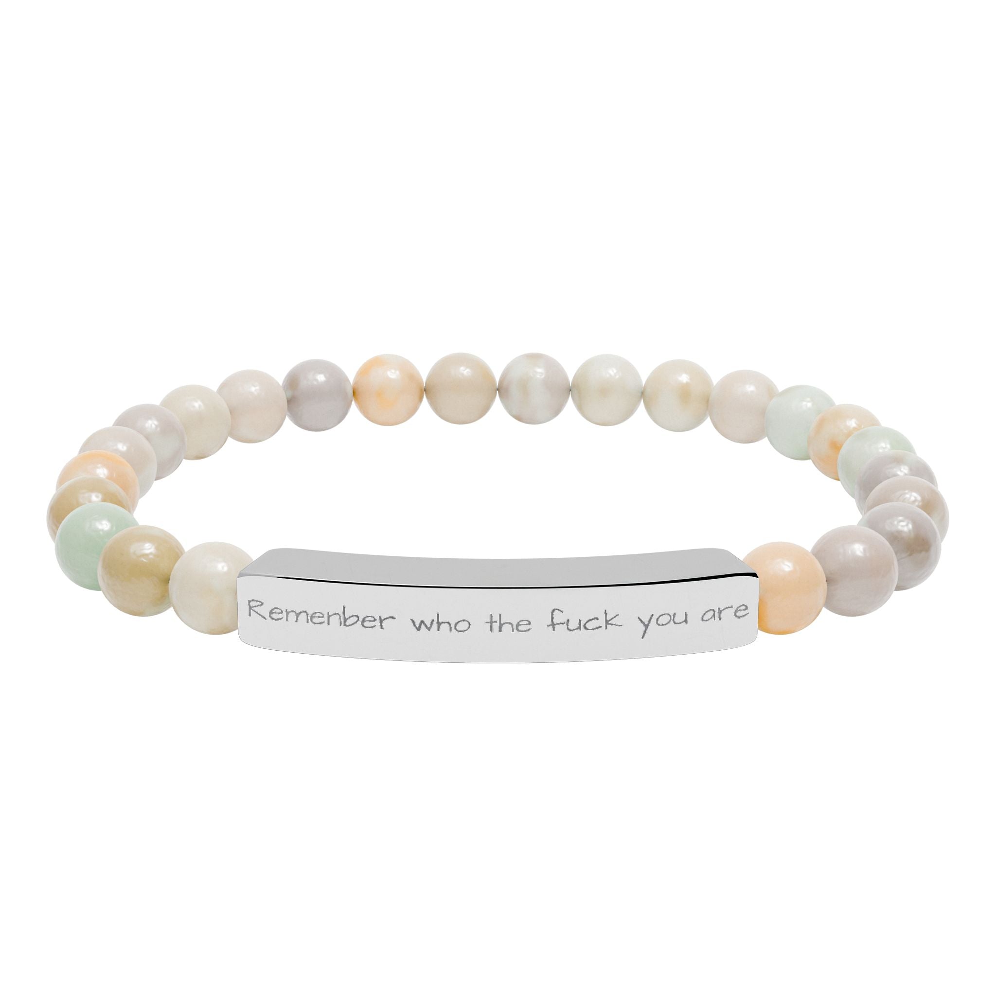 Remenber who you are Engraved Natural Stone Stretch Bracelet – Personalized Bar Bead Bracelet