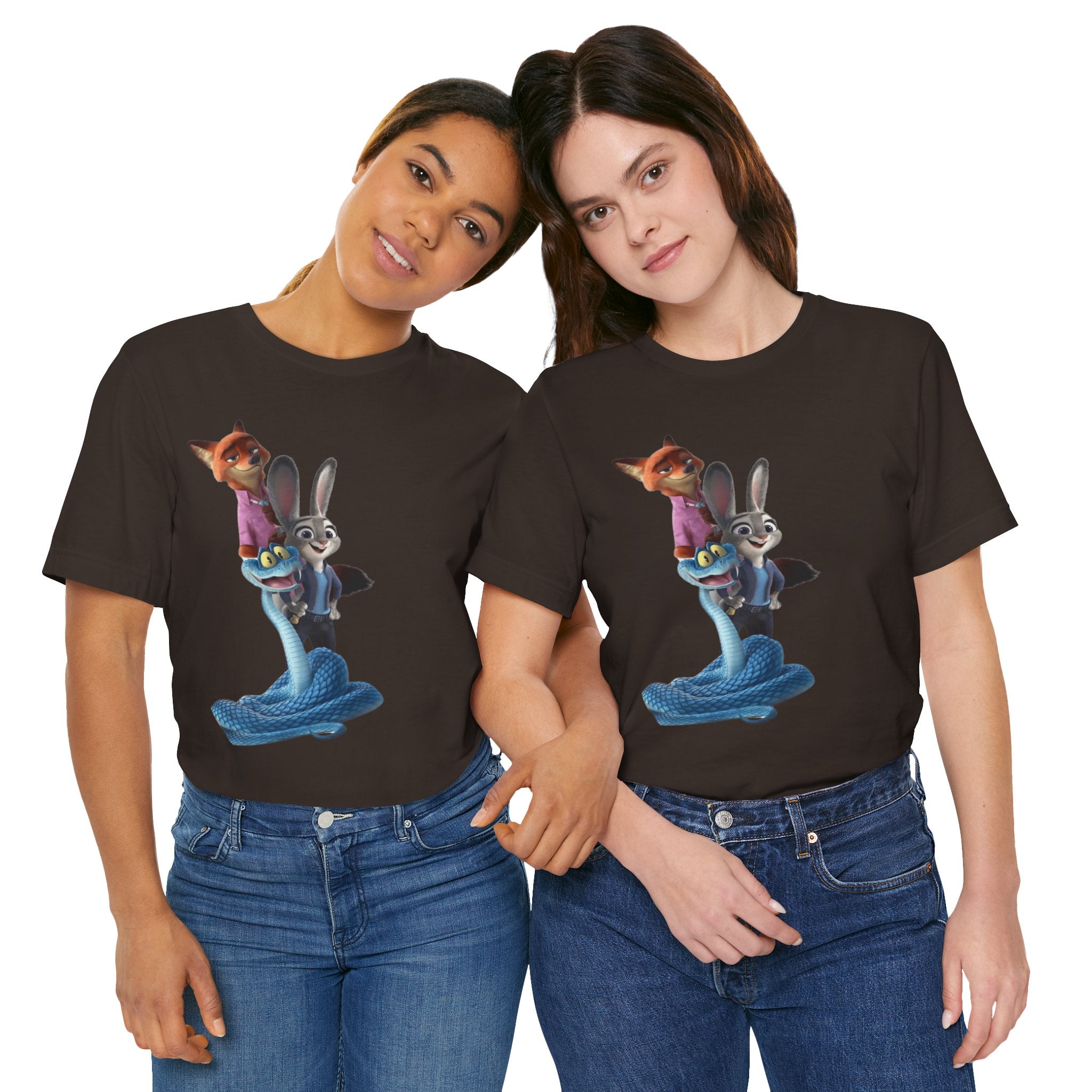 Animated Character Tee — Cute Fox & Bunny Stack Graphic T-Shirt  cartoon-style Christmas artwork