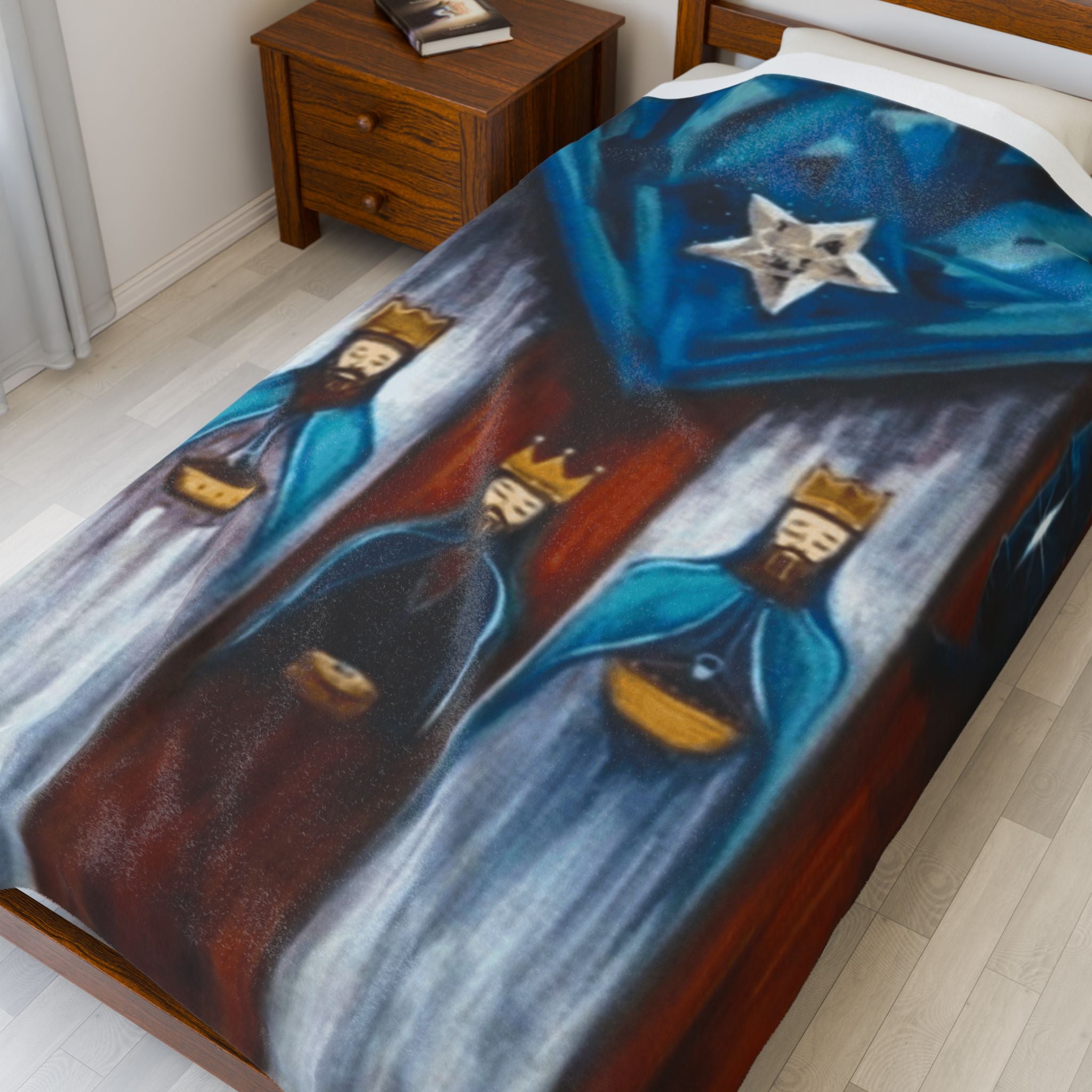 Three Kings Velveteen Plush Blanket — Nativity Magi Christmas Throw Navidad Boricua Christmas Blanket
