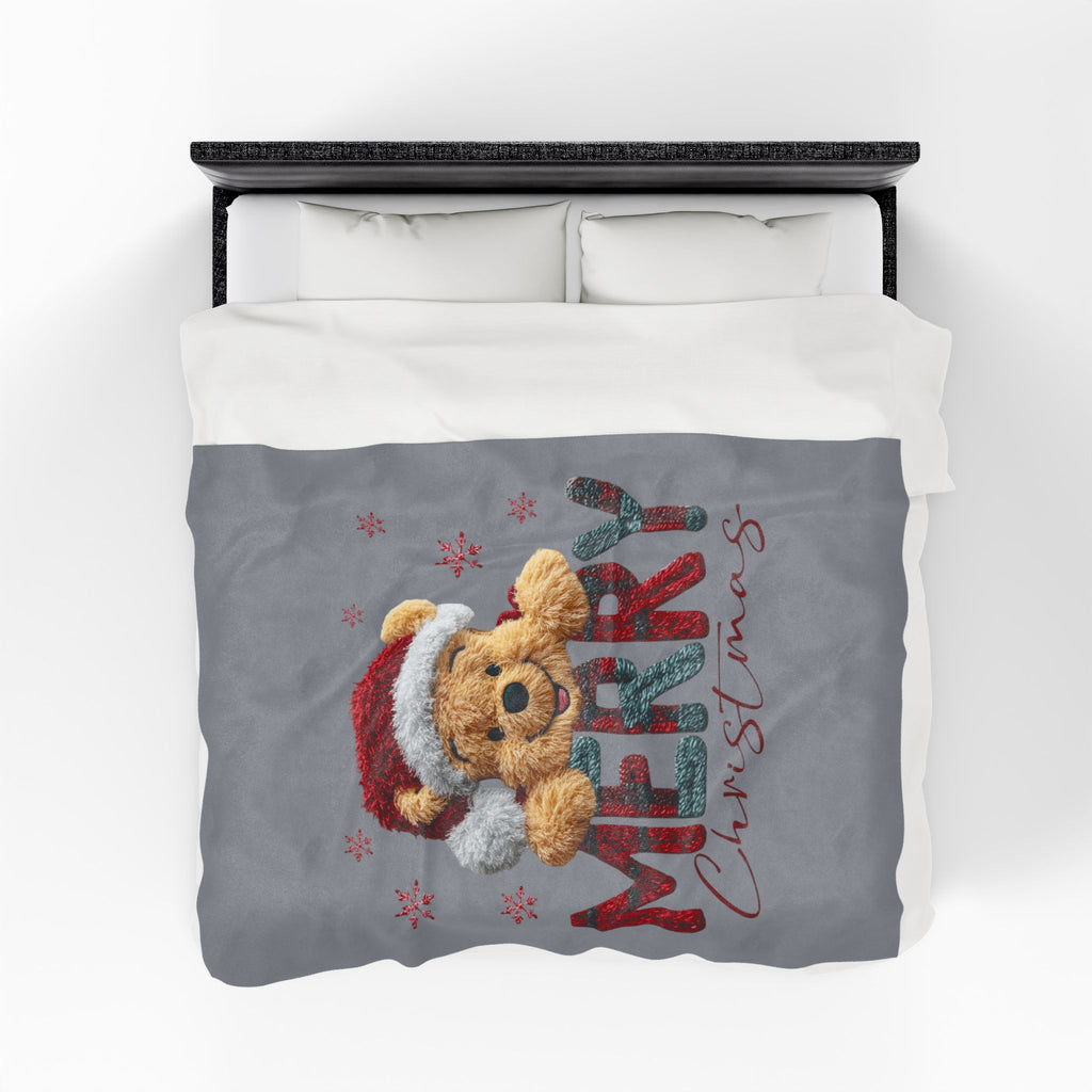 Magical Christmas Cartoon Blanket Merry Christmas Teddy Plush Blanket Soft Velveteen Holiday Throw