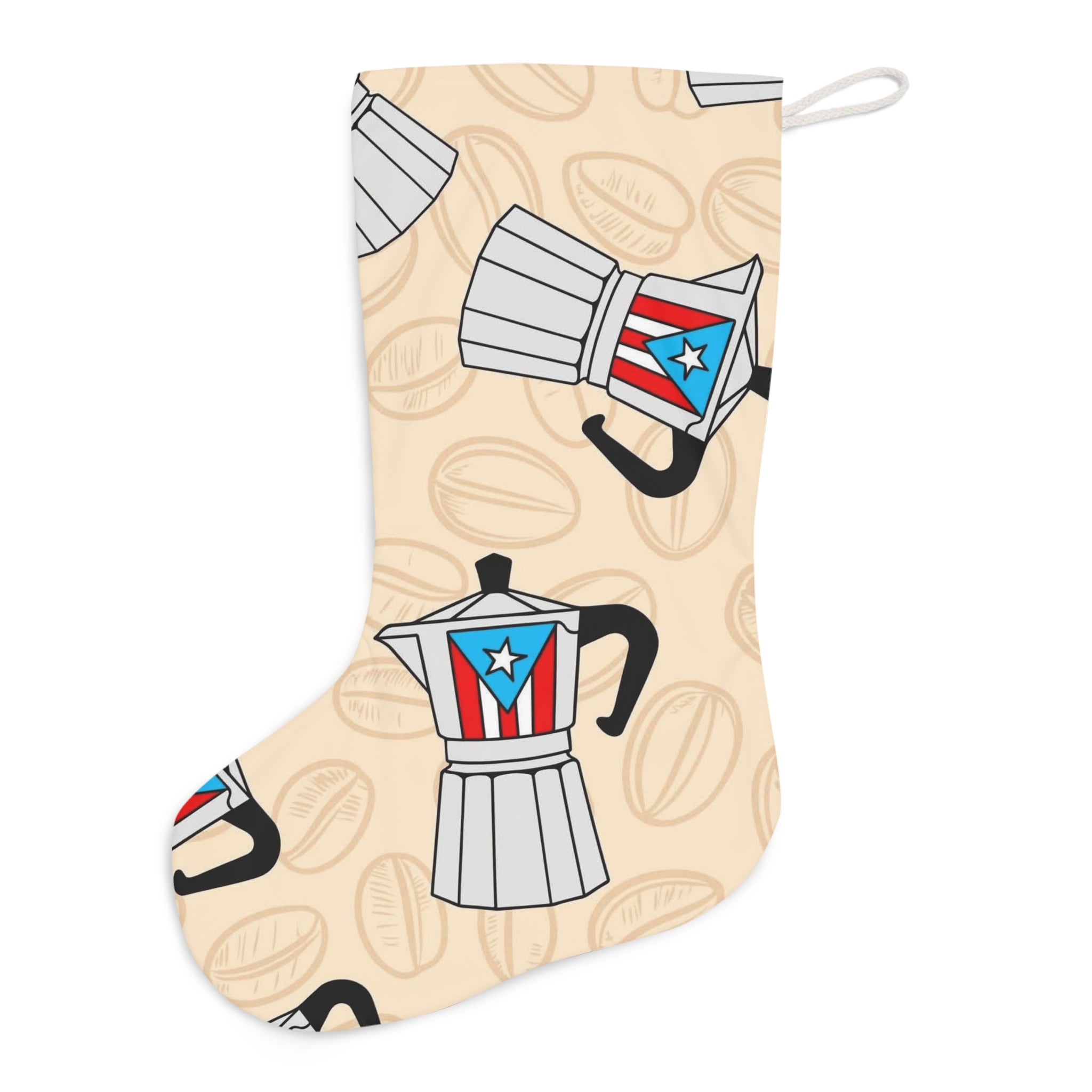 Puerto Rican Coffee Maker Christmas Stocking, Festive Holiday Decor, Stocking Stuffers, Unique Gift for Coffee Lovers, Merry Xmas Decoration
