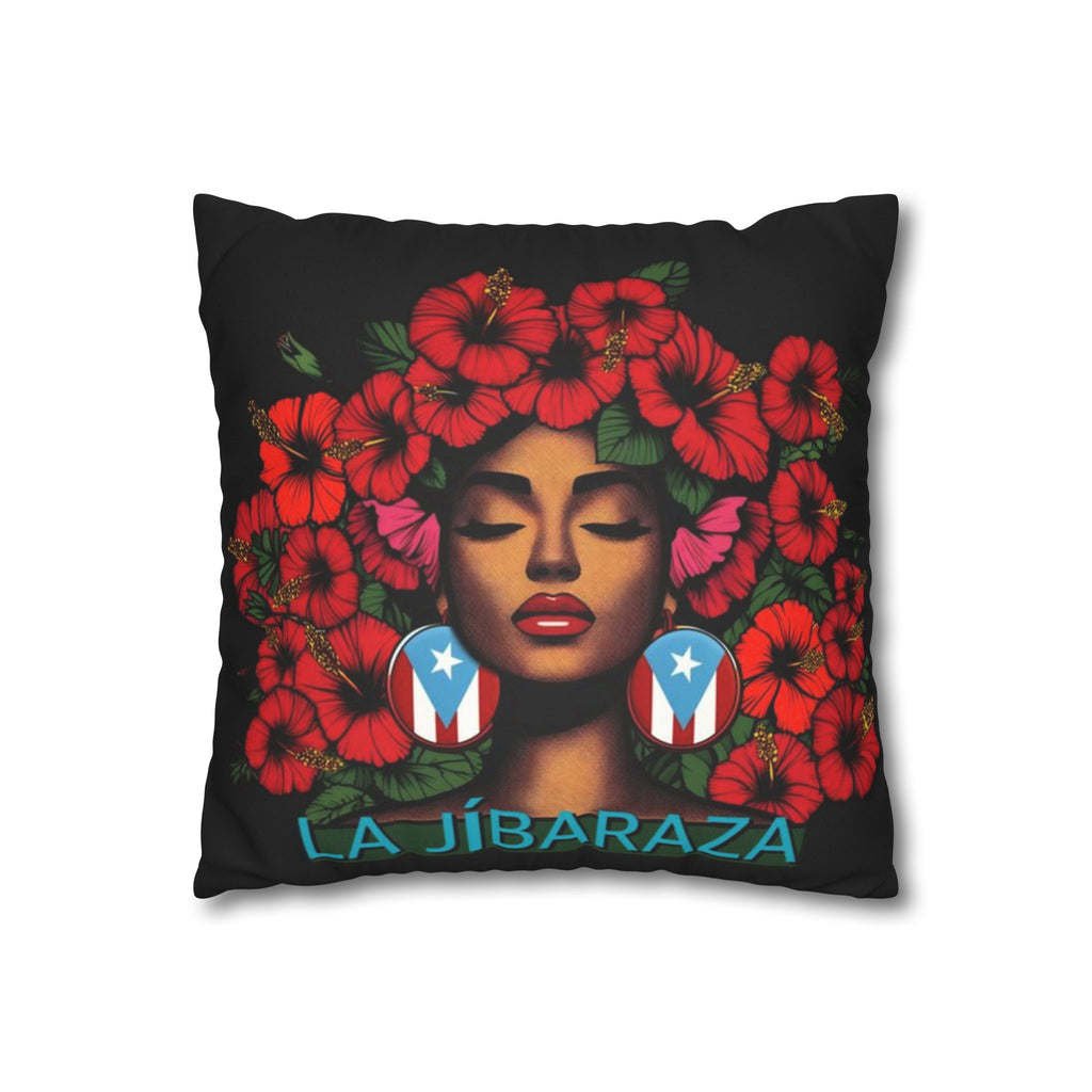 La Jíbara Pillowcase – Puerto Rican Floral Hair Art Square Pillow  Puerto Rico Culture Pillow