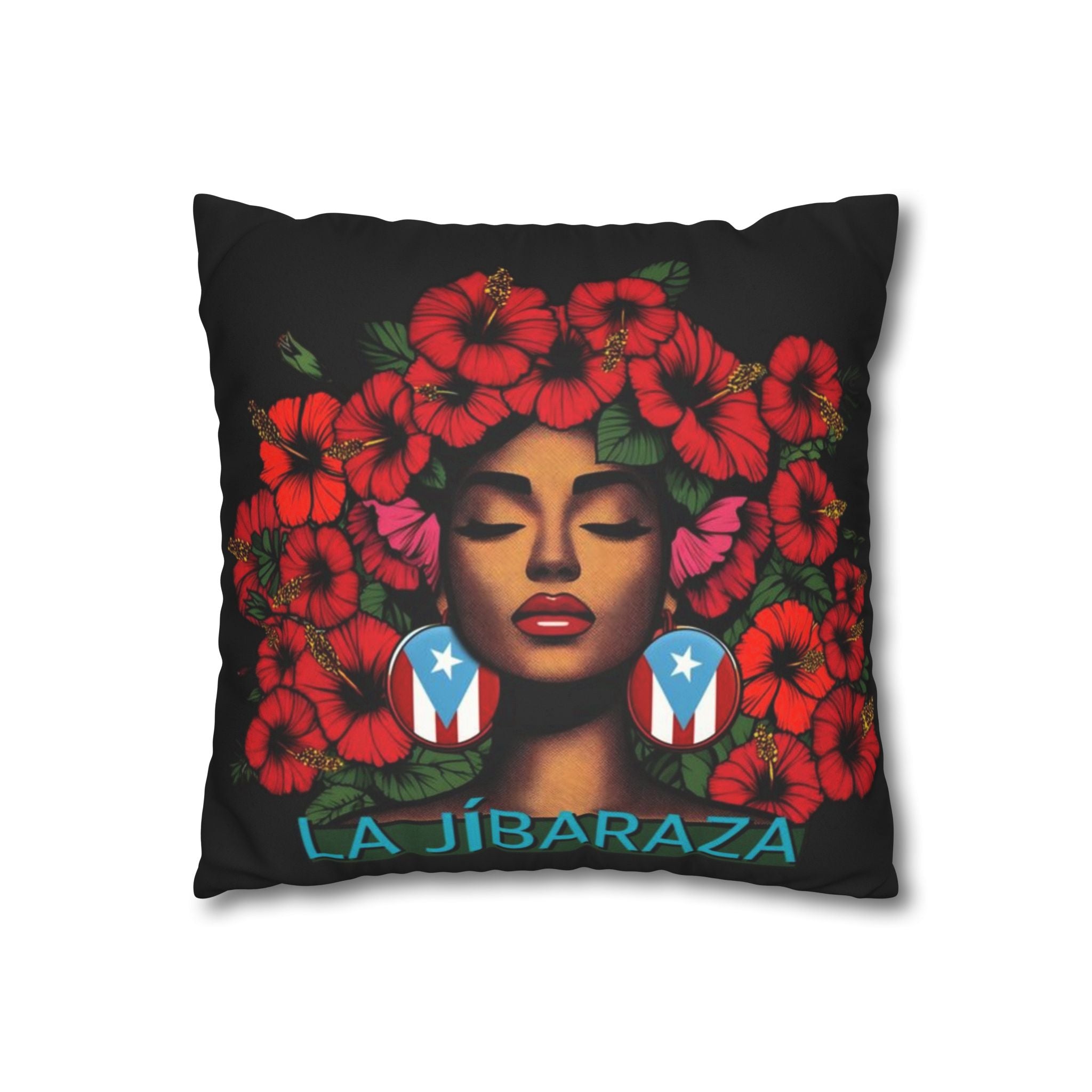 La Jíbara Pillowcase – Puerto Rican Floral Hair Art Square Pillow  Puerto Rico Culture Pillow