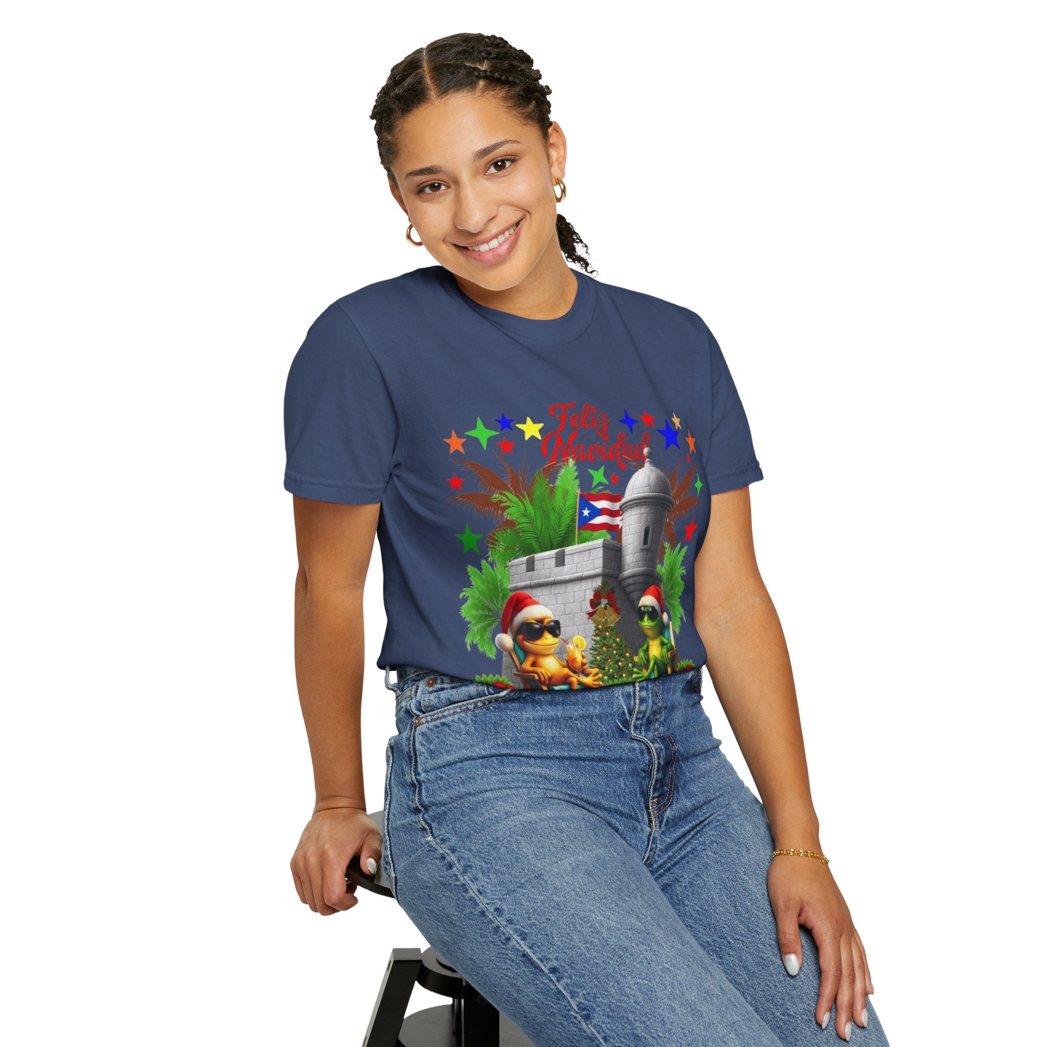 Feliz Navidad Puerto Rico T-Shirt  Castillo & Coquí Holiday Tee Puerto Rico Navidades