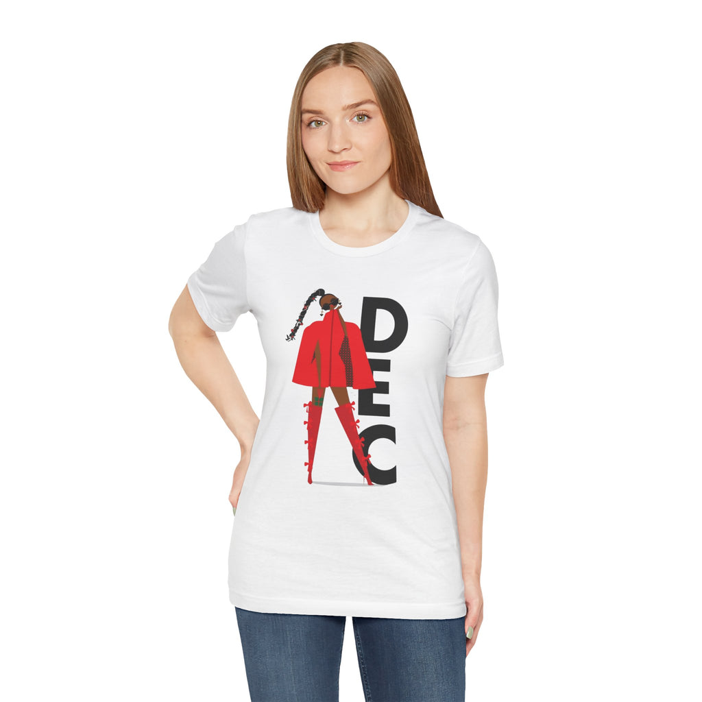 December Fashion Tee  Red Coat Model Graphic Shirt