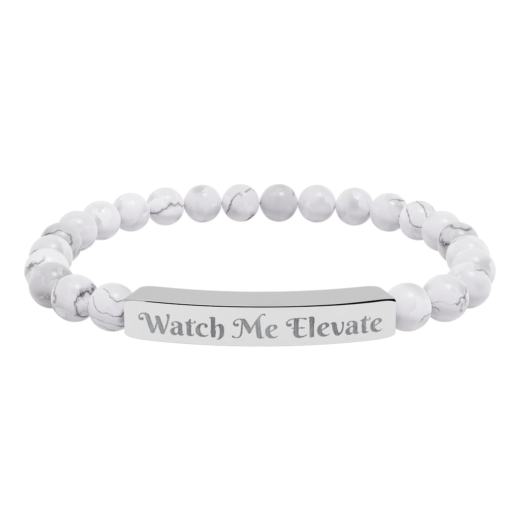 Watch M e Elevate Engraved Natural Stone Stretch Bar Bracelet – Custom Message Beaded Bracelet