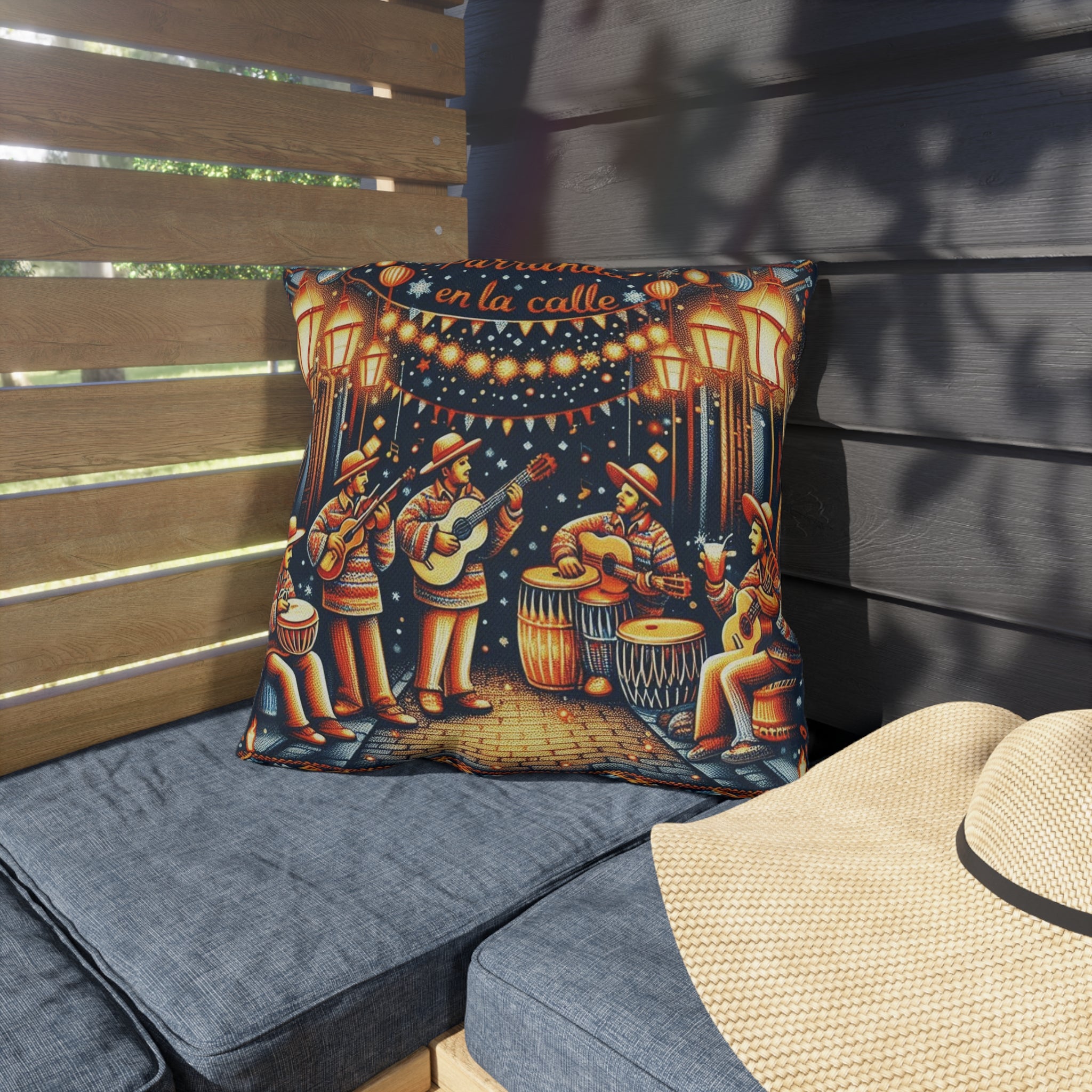 Puerto Rico Culture Pillow Outdoor Pillow  Parranda en la Calle Latin Street Music Festival Throw Pillow