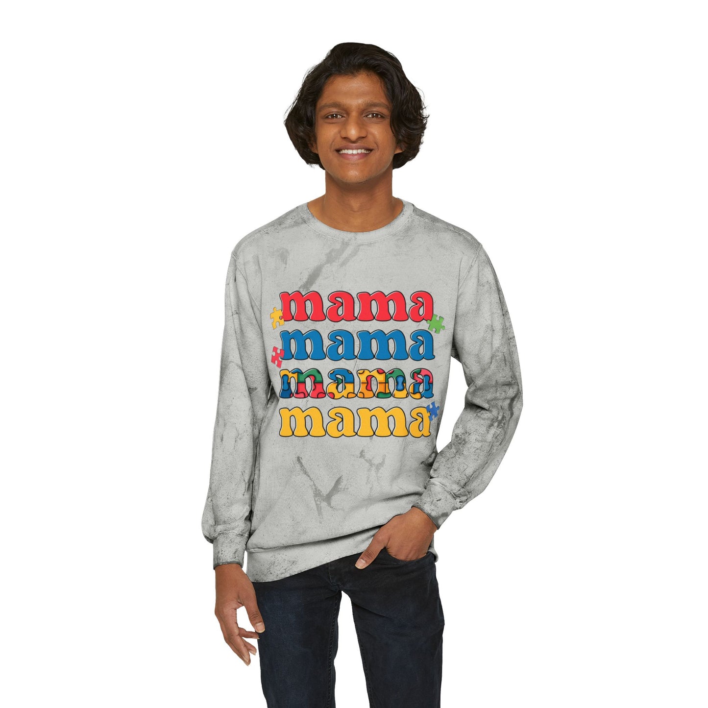 Autism Awareness & Pride Collection Mama Color Blast Crewneck Sweatshirt - Unisex Tie-Dye Style