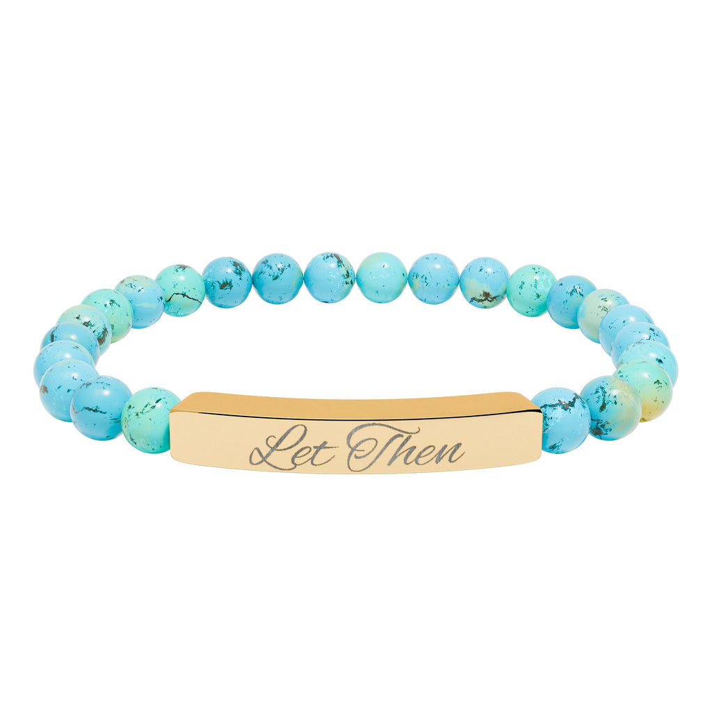 Engravable Natural Stone Bar Bracelet — Stretch Beaded Personalized Jewelry