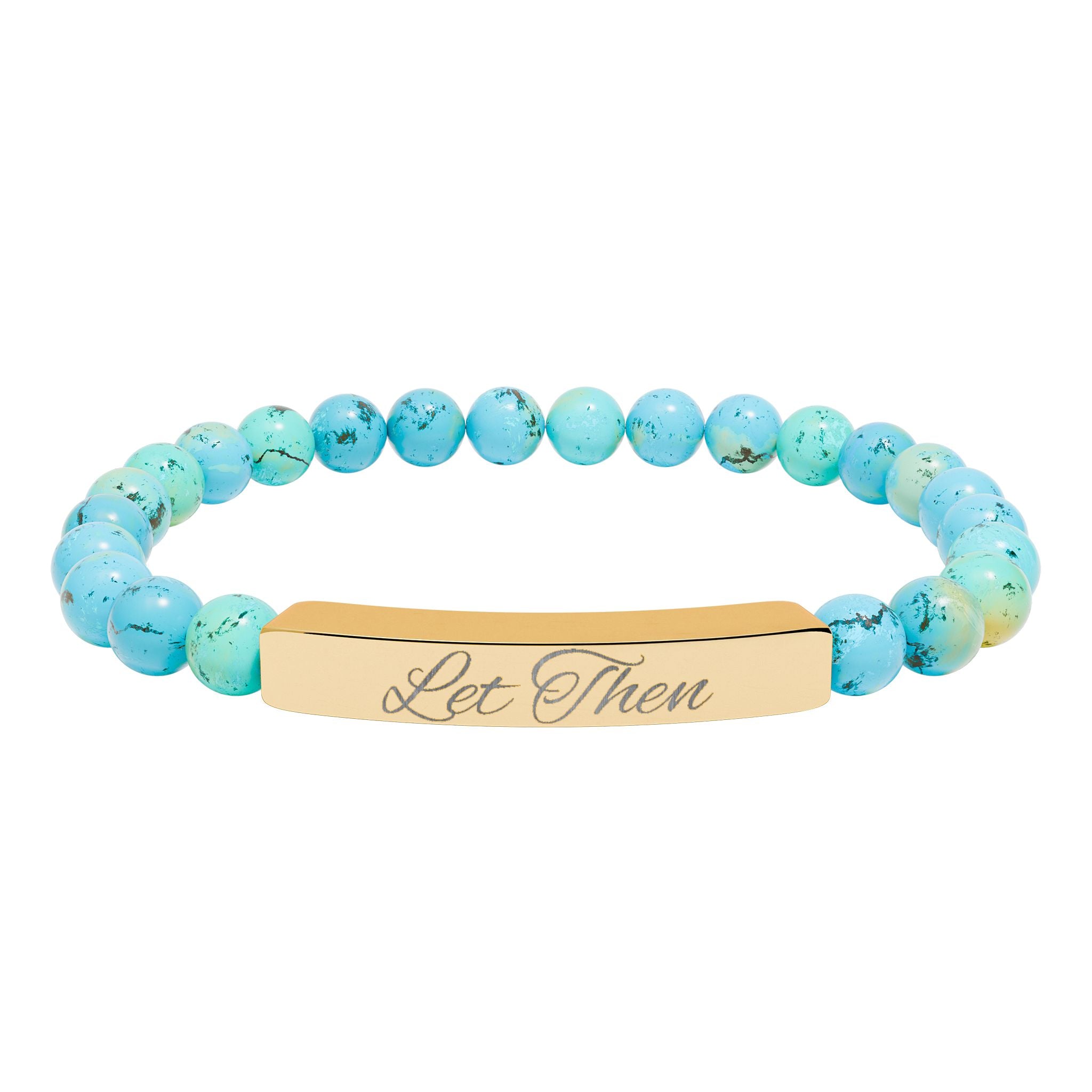 Engravable Natural Stone Bar Bracelet — Stretch Beaded Personalized Jewelry