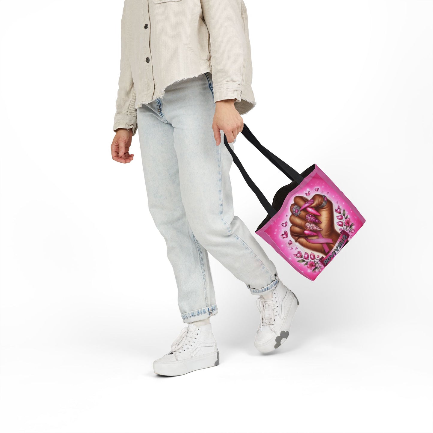 Breast Cancer Survivor Tote Bag  Pink Ribbon Empowerment Canvas Tote