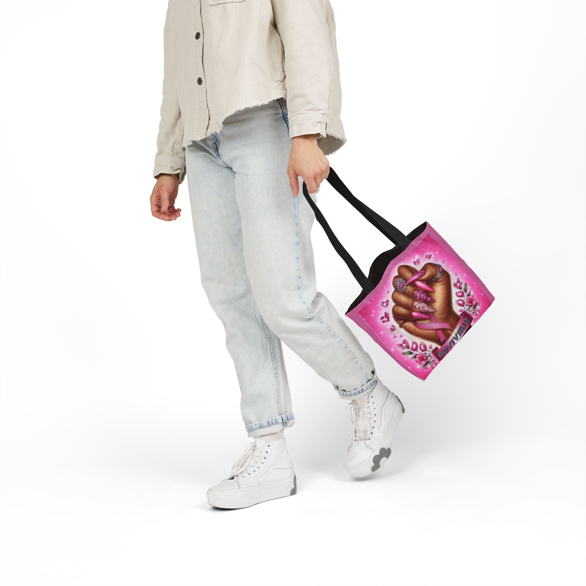 Breast Cancer Survivor Tote Bag  Pink Ribbon Empowerment Canvas Tote
