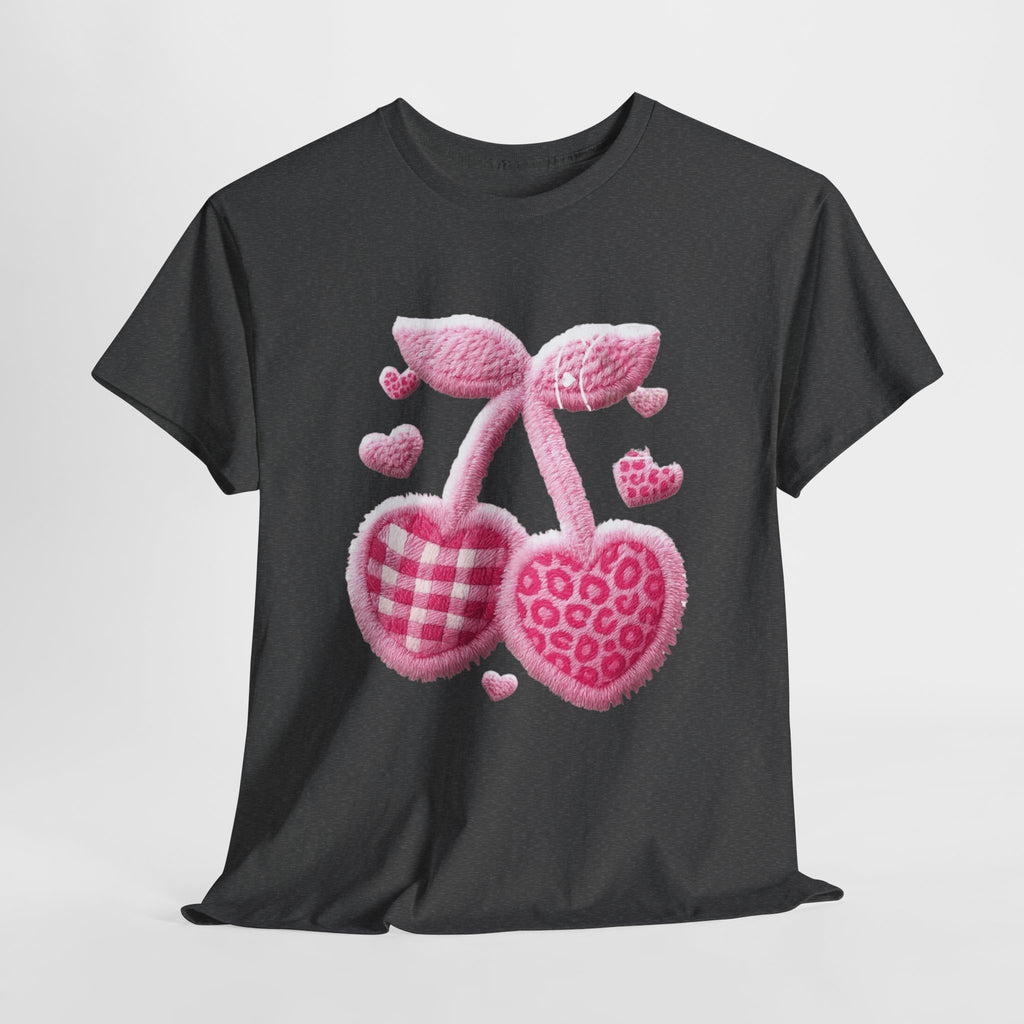 Pink Heart Cherries Tee  LOVE Graphic Valentine T-Shirt