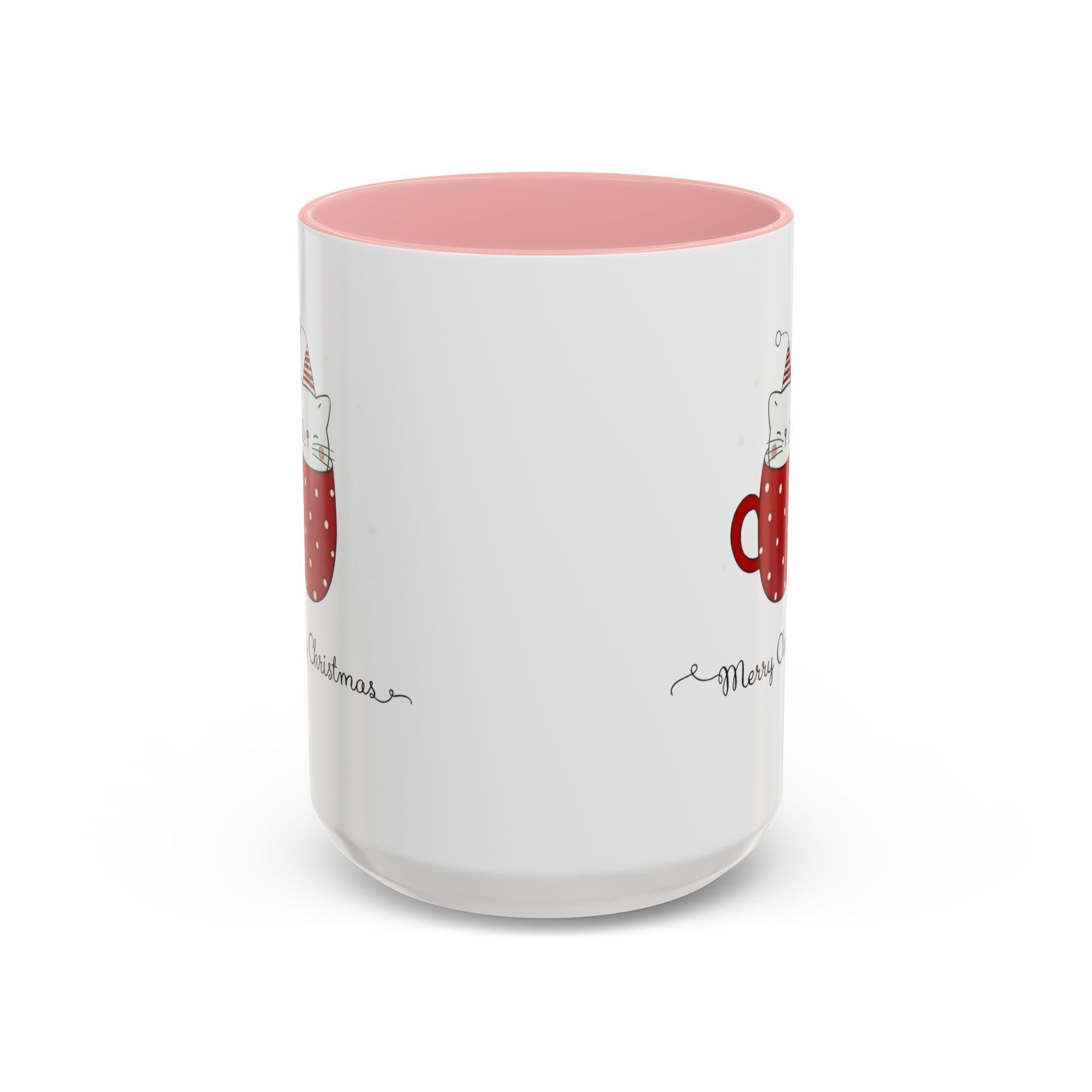 Christmas Cat Accent Mug "Merry Christmas" Polka Dot Holiday Coffee Cup Christmas Mugs Collection!