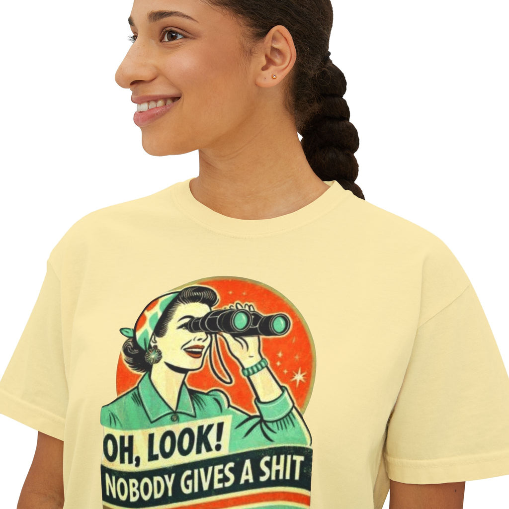 Graphic Tee — "Oh, Look! Nobody Gives a Shit" Retro Binoculars Design