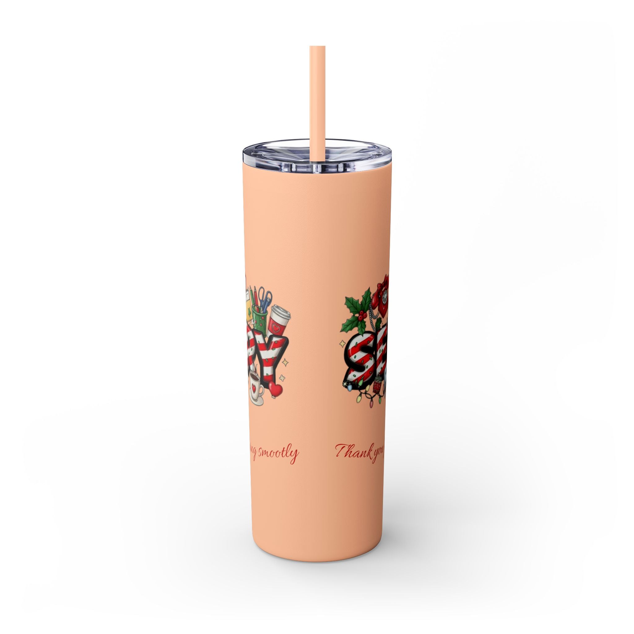 Christmas mug for the office team who keeps everything running smoothly. Candy Cane Christmas Office Secret Santa Design, 20oz with Straw