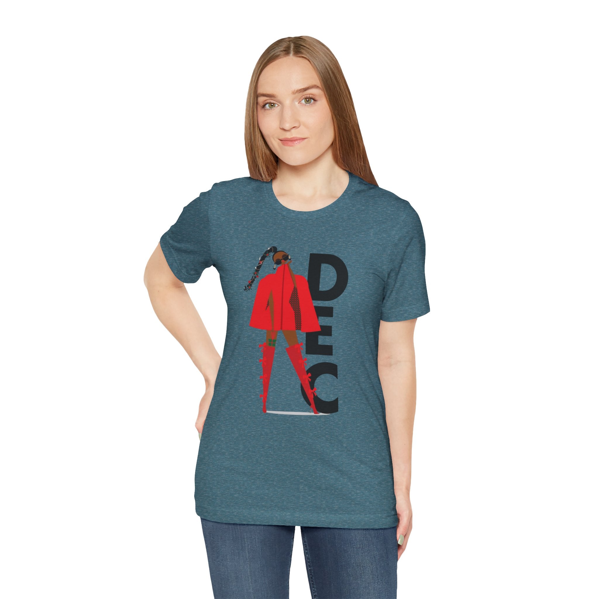 December Fashion Tee  Red Coat Model Graphic Shirt