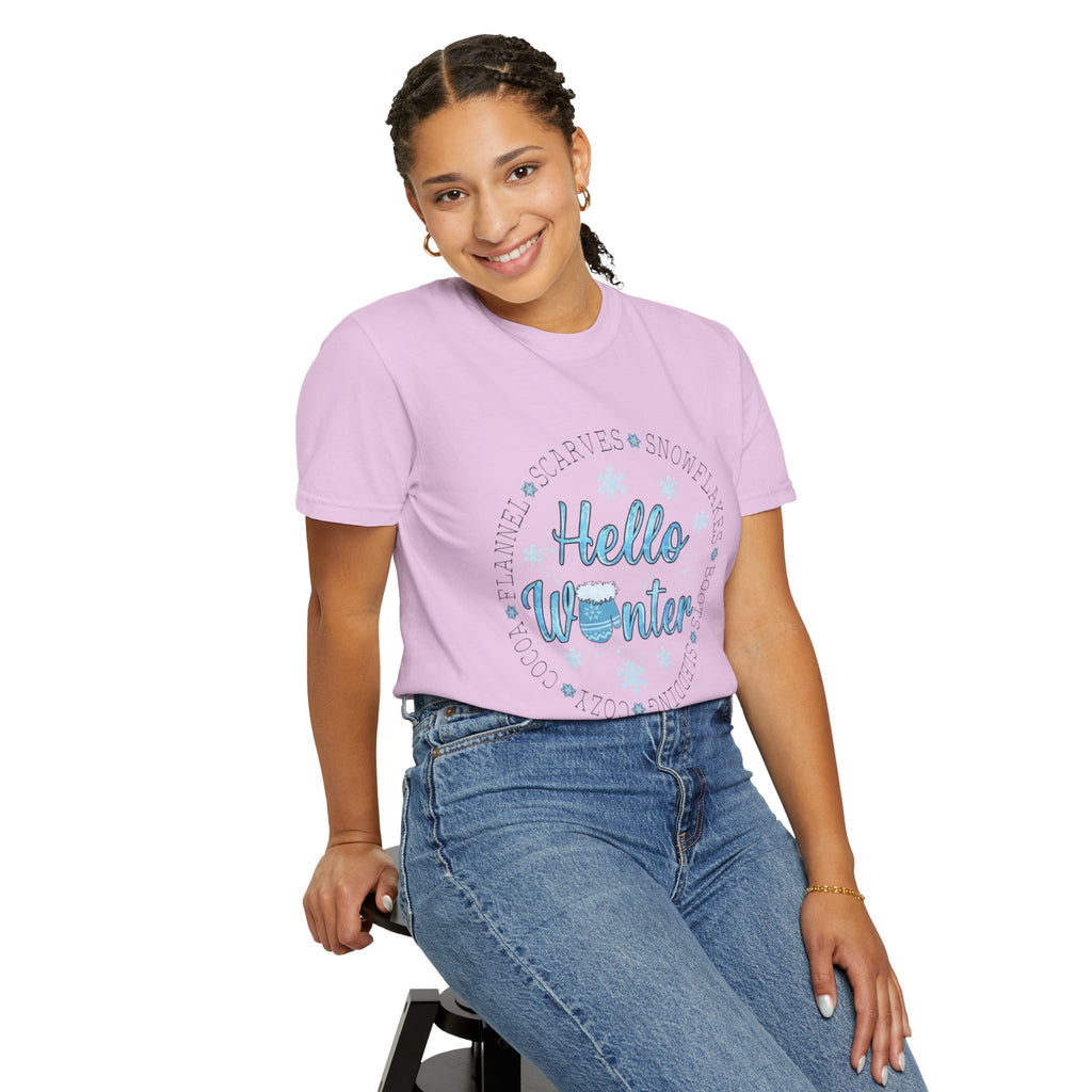 Hello Winter T‑Shirt  Cozy Snowflake Holiday Tee Christmas T-Shirts and Sweatshirts Collection