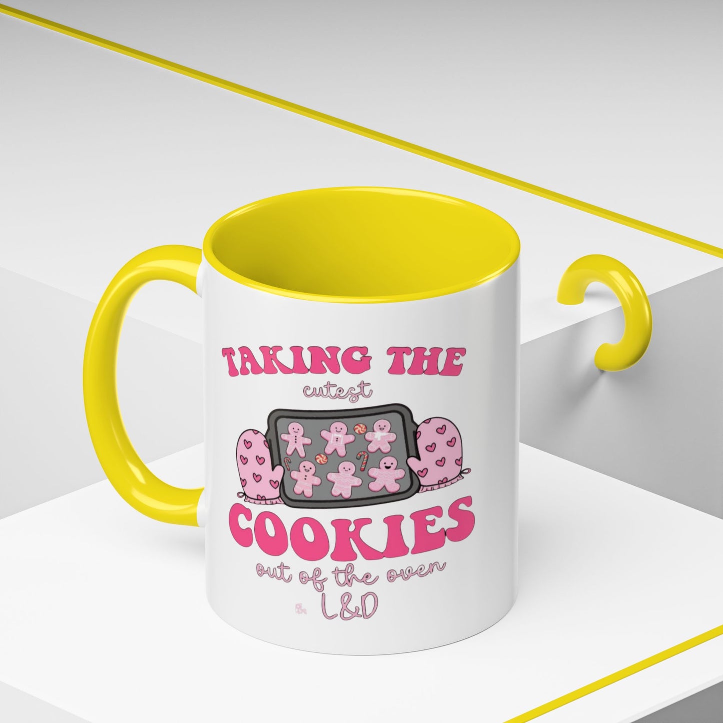 Accent Coffee Mug — "Taking the Cookies" Cute Pink Baking Design Coffee Cup for Fun Celebrations