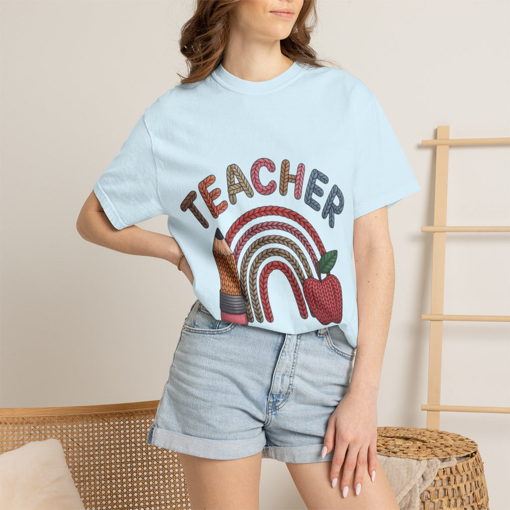 Teacher Rainbow Pencil & Apple T-Shirt — Back-to-School Gift for Educators