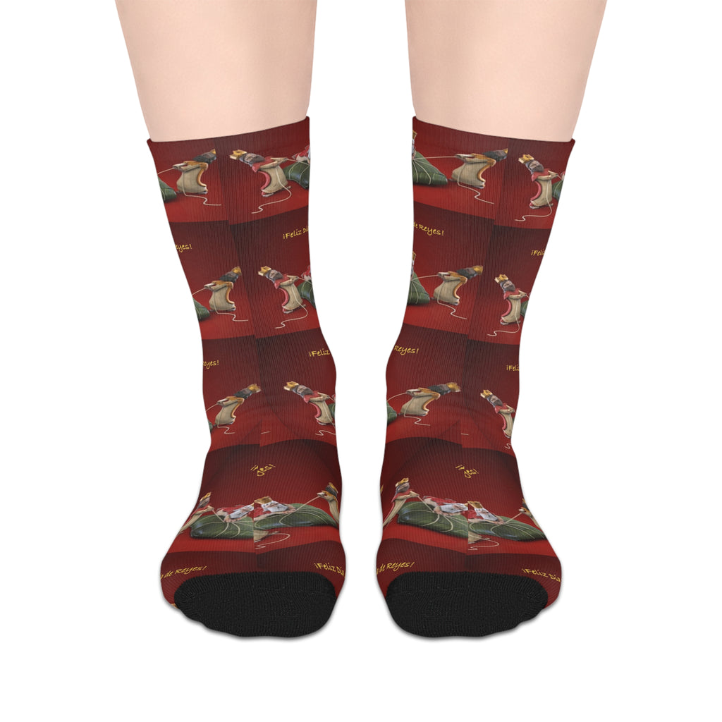Navidades en Puerto Rico con Pasteles Christmas Dachshund Socks  Red Holiday Mid‑Calf Dog Pattern