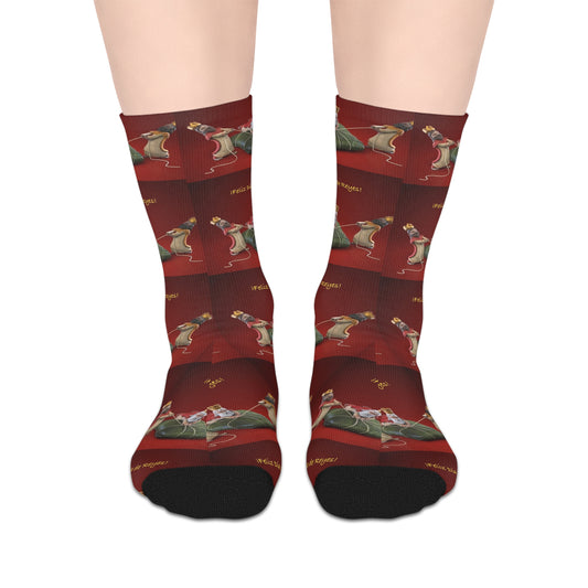 Navidades en Puerto Rico con Pasteles Christmas Dachshund Socks  Red Holiday Mid‑Calf Dog Pattern
