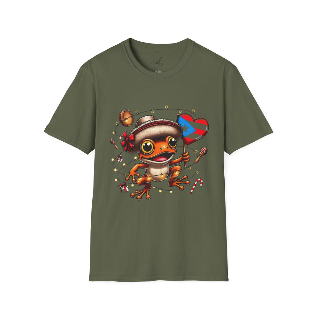 Puerto Rico Frog Holiday T-Shirt  Cute Coquí with Flag Heart (Christmas) Puerto Rico Navidades