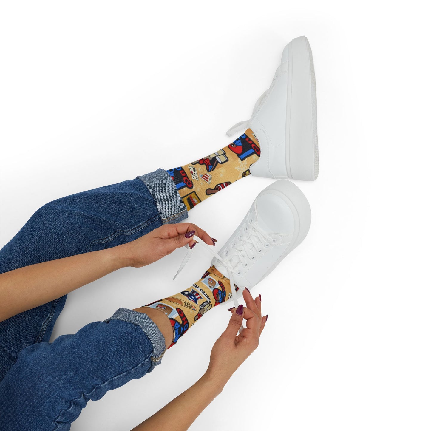 Puerto Rico Graphic Socks  Cute Island Icons Sublimation Crew Socks