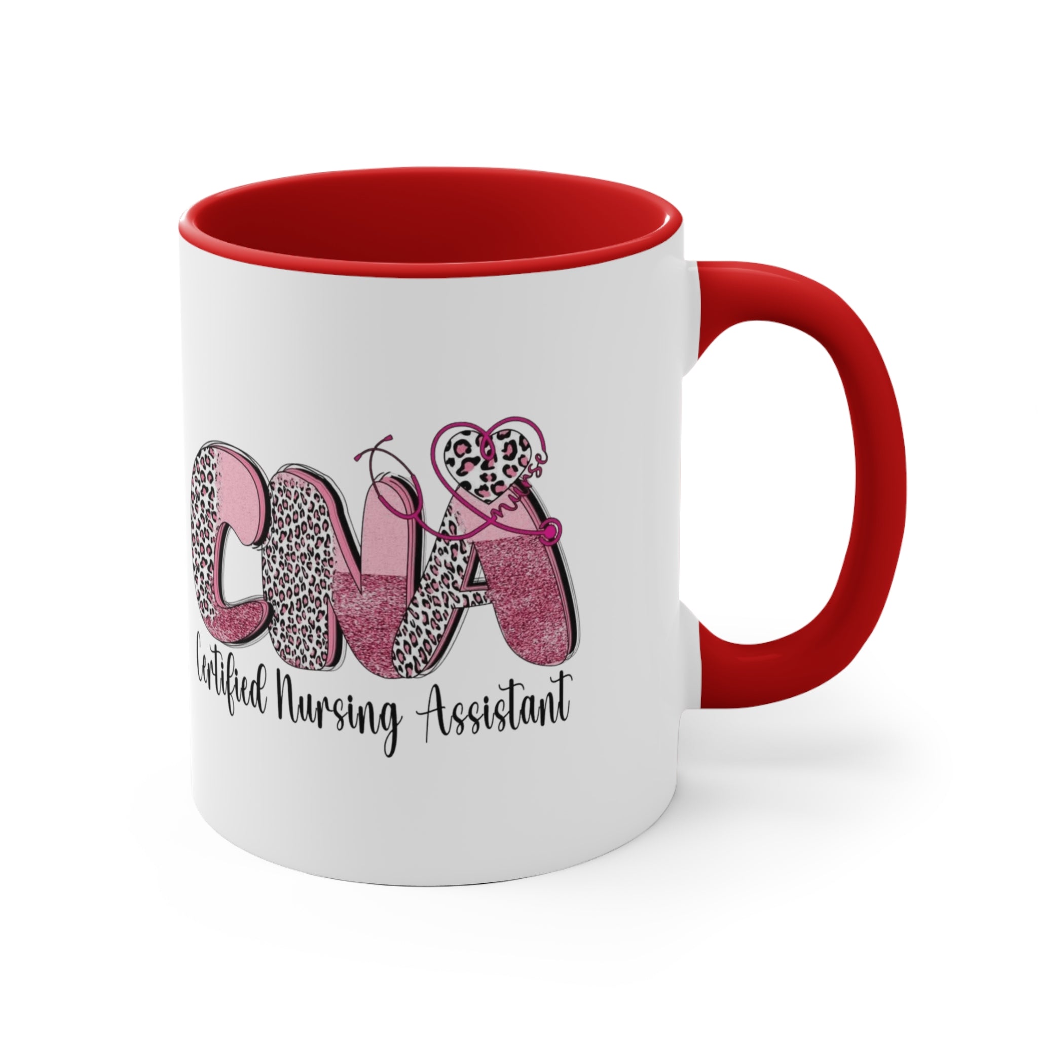 Certified Nursing Assistant (CNA) Pink Leopard Accent Mug — 11oz Gift for Nurses, Nursing Assistants Medical Christmas Mug