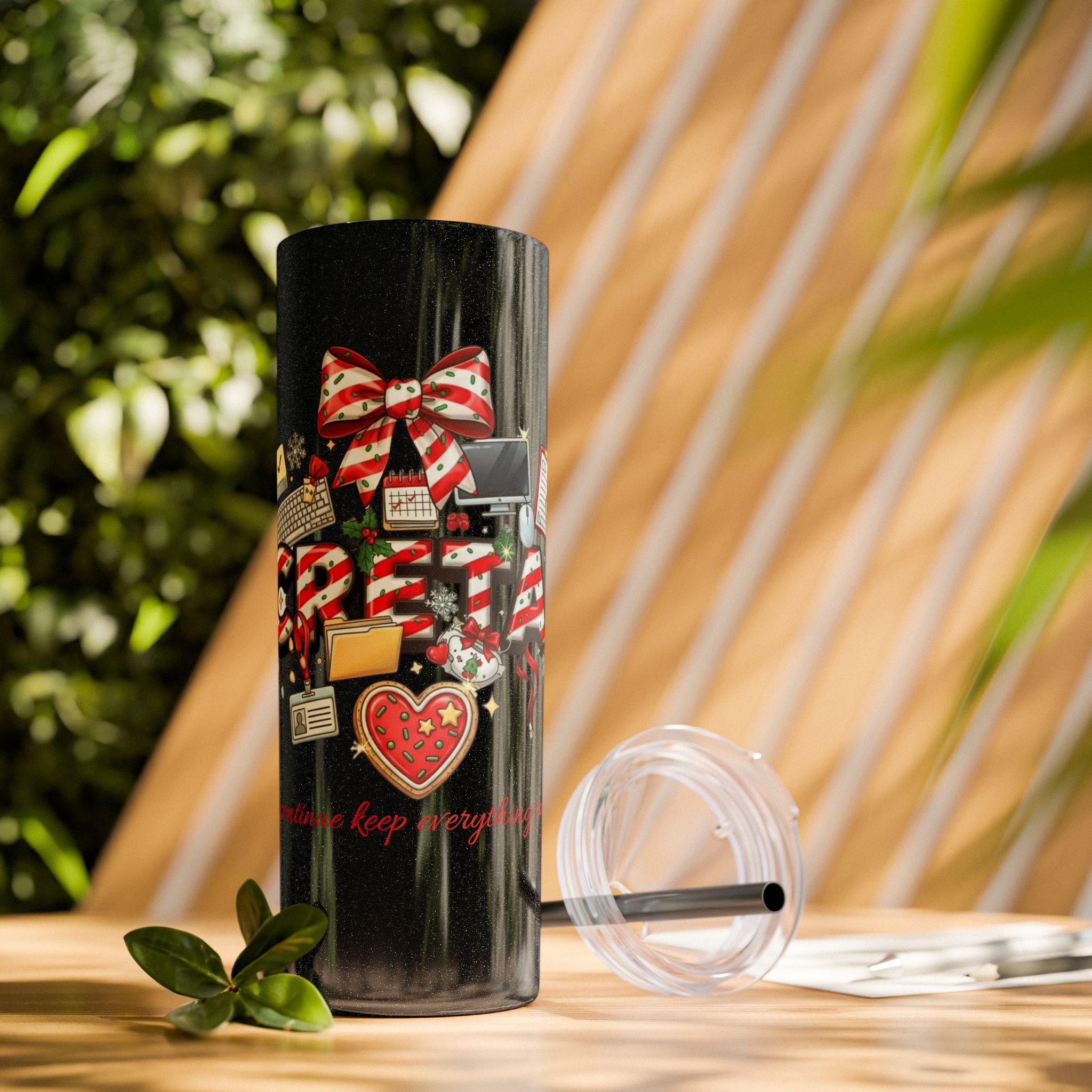 Christmas mug for the office team who keeps everything running smoothly. Candy Cane Christmas Office Secret Santa Design, 20oz with Straw