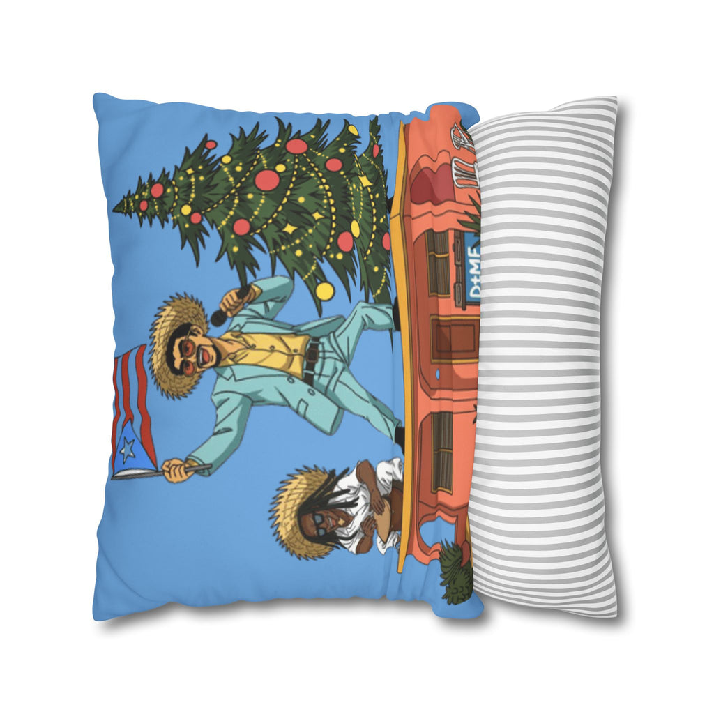 Holiday Vibes Pillow — Festive Duo Singing on Rooftop Christmas Throw Pillow Puerto Rico Culture Pillow