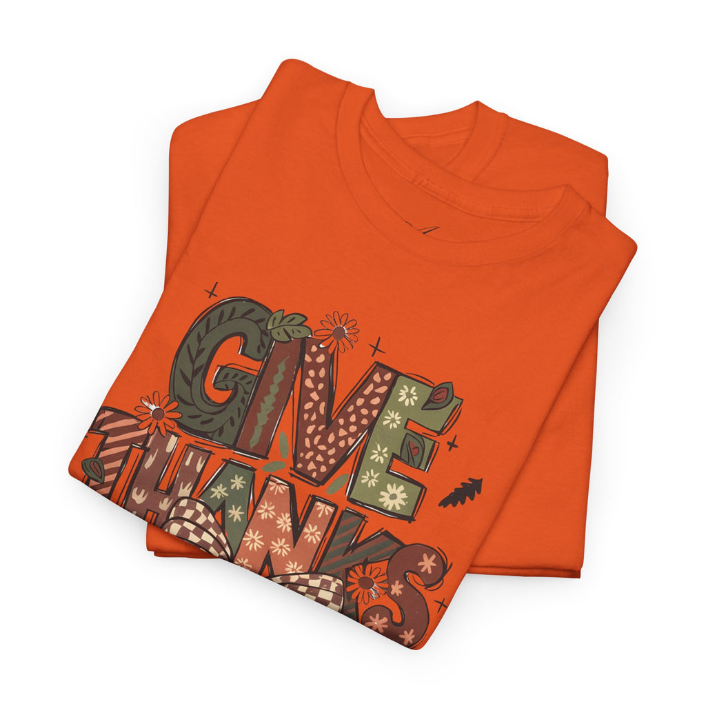 Give Thanks Tee Thanksgiving Graphic T-Shirt with Rustic Bow Design