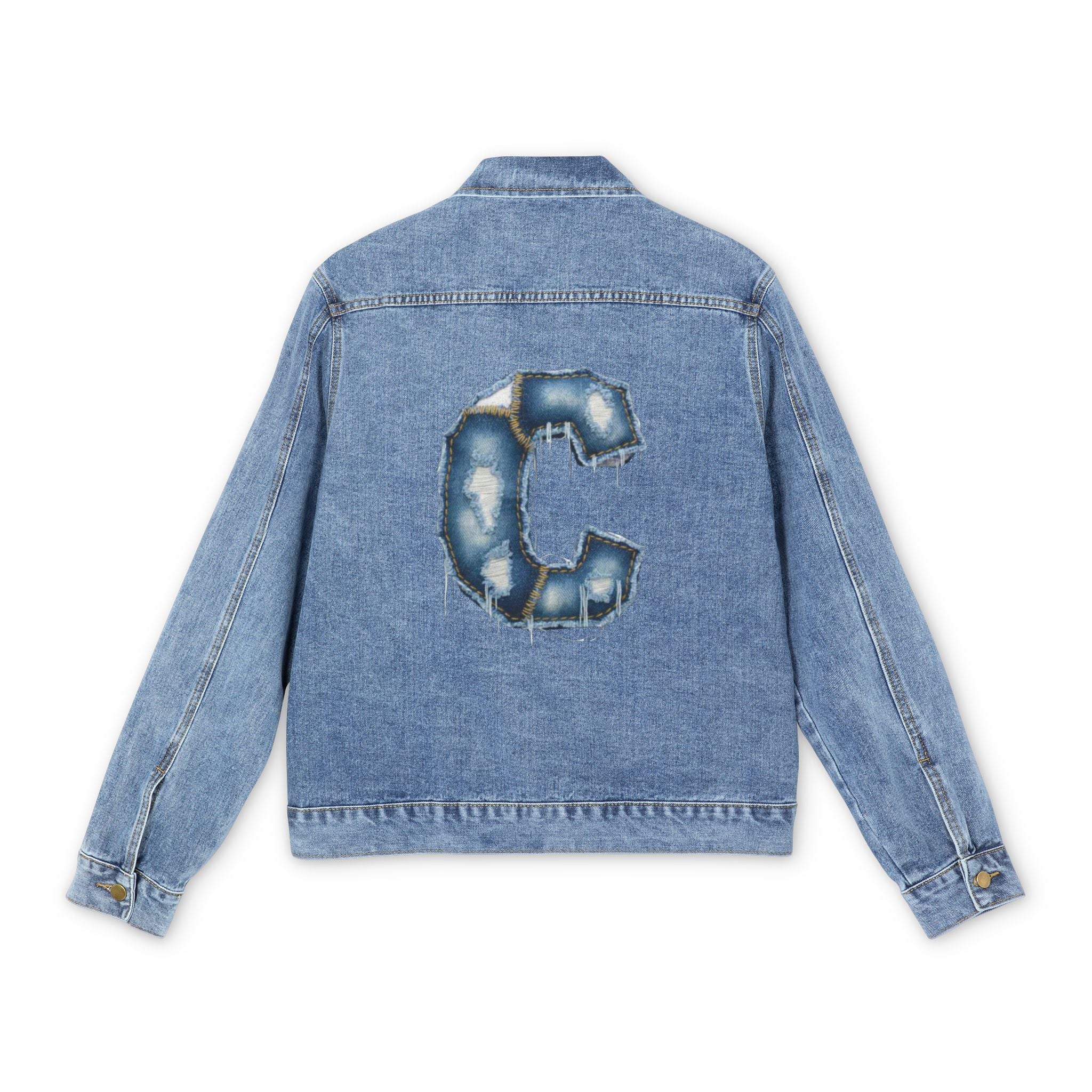 Denim Jacket — Distressed 'C' Back Patch Casual Menswear