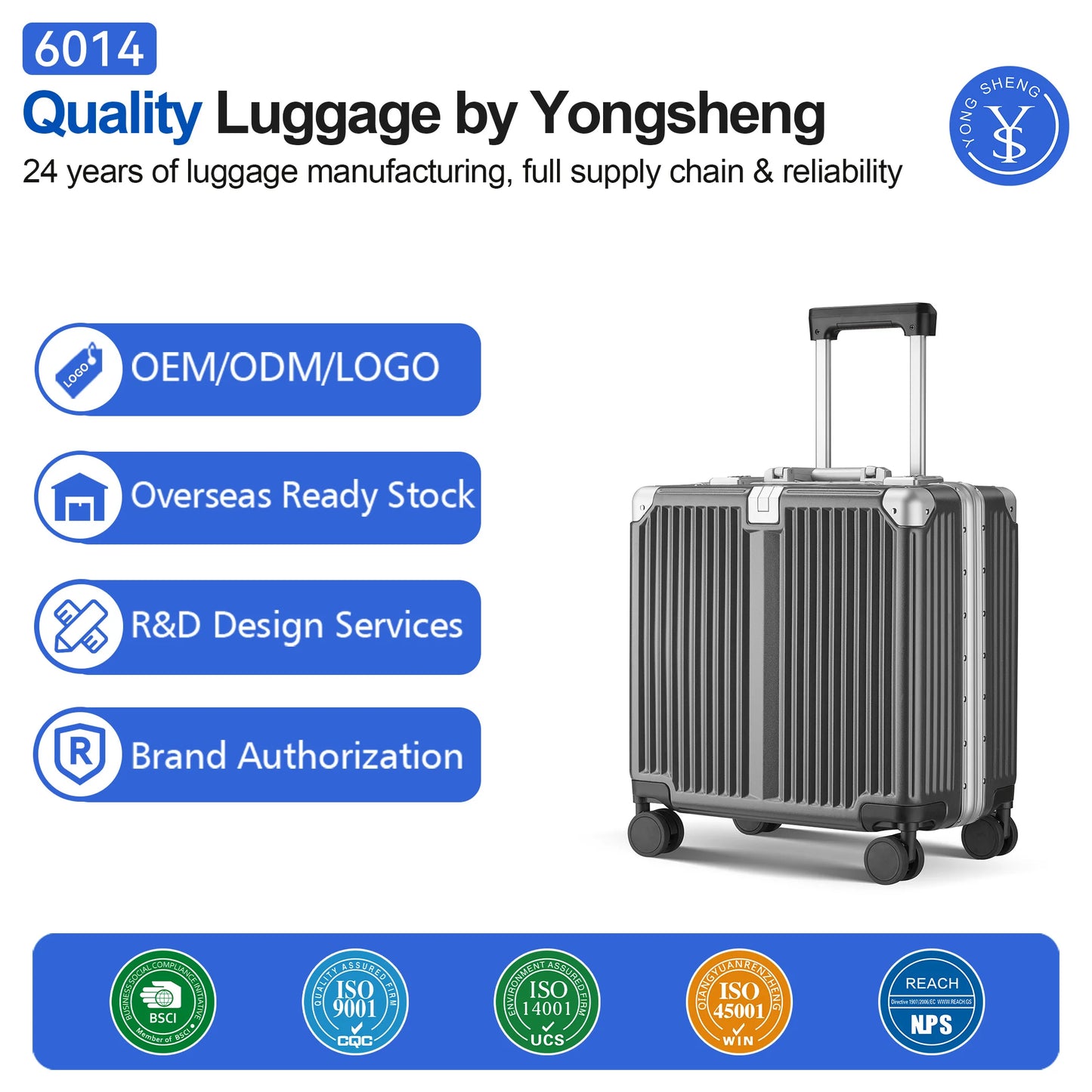 SOKOK Hardshell Large Capacity 18Inch Aluminum Frame Cabin Suitcase with 360 Degree Spinner Wheel Baggage Luggage