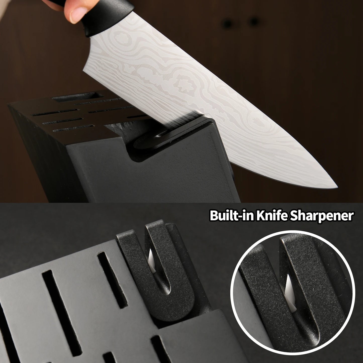 15 Pieces Plastic Handle Stainless Steel Kitchen Chef Knife Set with Inner Sharpener Kitchen Shears