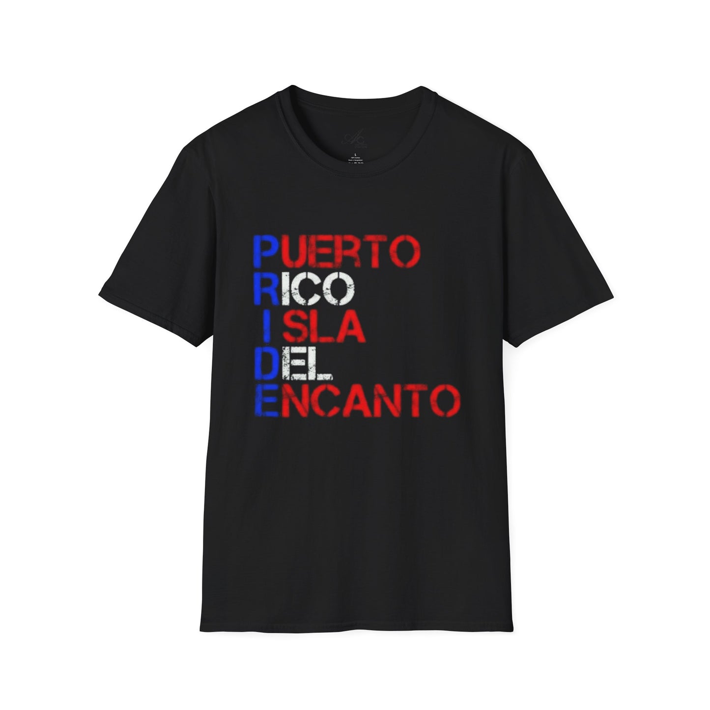 LGBTQ Puerto Rico pride t-shirt worn at festival
colorful unisex Puerto Rican pride tee
pride shirt with Puerto Rican flag and rainbow
inclusive cultural celebration shirt
softstyle LGBTQ pride apparel close-up