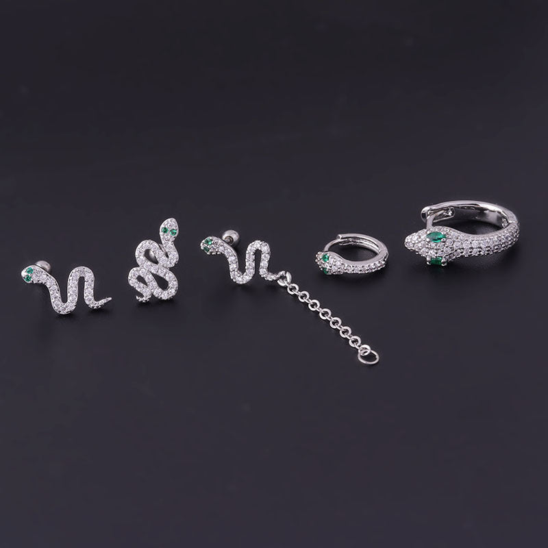 Fine Rod Stainless Steel Green Eyes Zircon Snake Ear Bone Stud