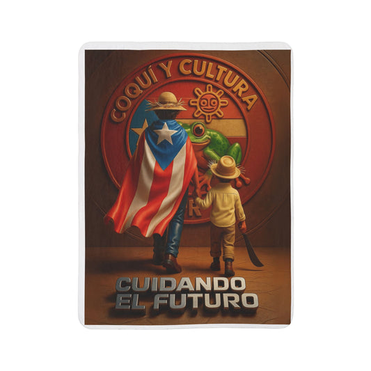 Puerto Rican flag Sherpa blanket folded on bed
cultural fleece throw with Taino symbols and vibrant colors
Boricua pride Sherpa blanket lifestyle photo on couch