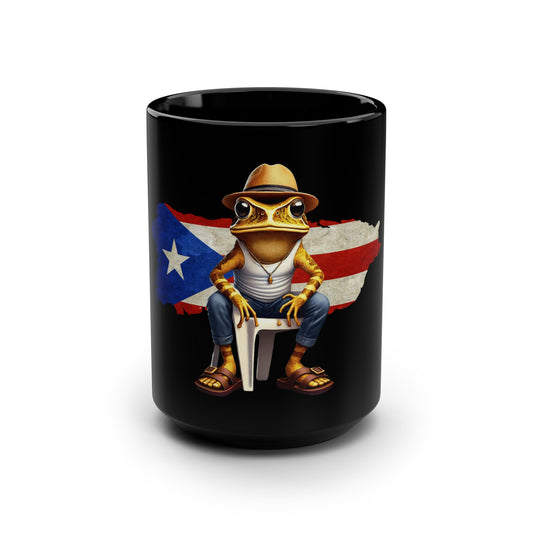 Puerto Rico black coffee mug with Coquí frog and El Morro design
Boricua ceramic 15oz mug with Puerto Rican flag and tropical flowers
glossy black cultural mug with C-shaped handle