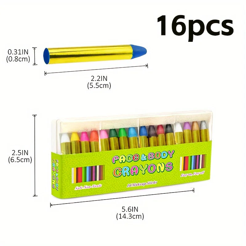 16 Pieces Face Paint Crayons Makeup Sticks Face Body Paint Kit For Halloween Or Birthday Party CosplayMardi Gras Makeup